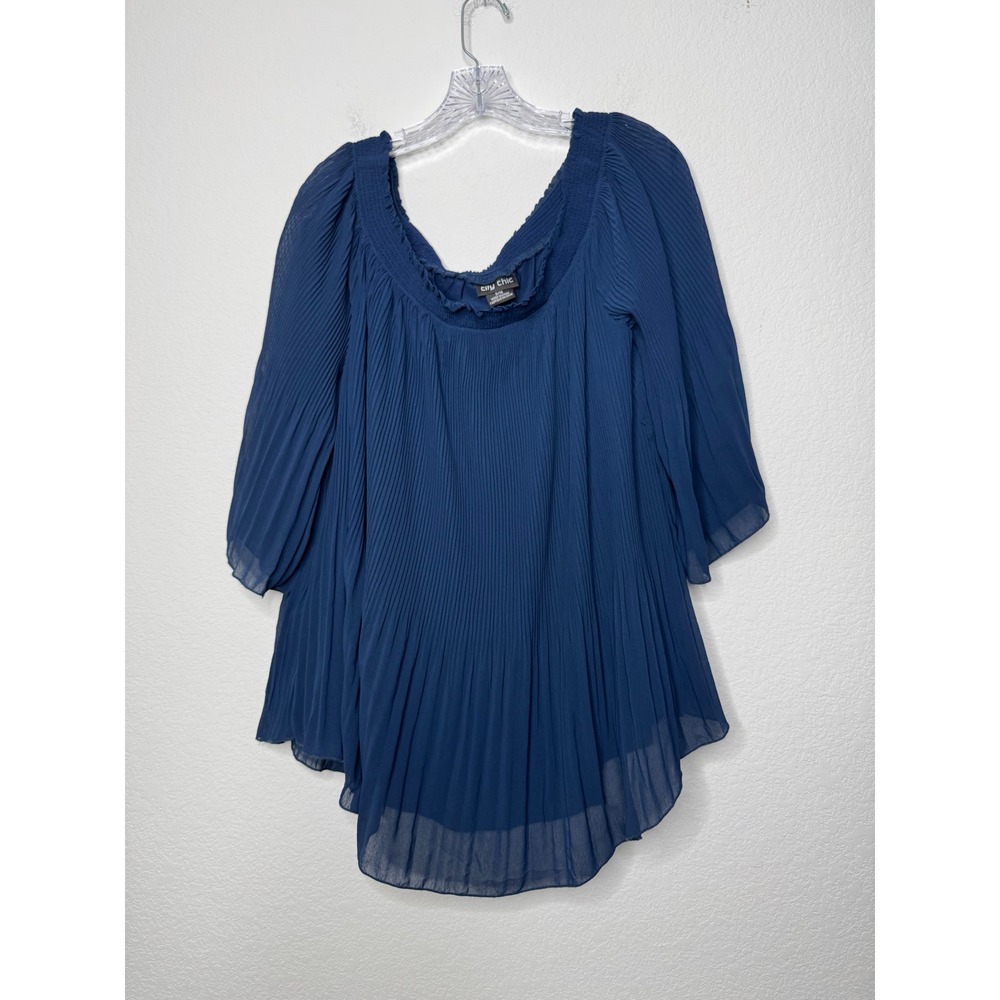 City Chic Navy Blue Pleated Off Shoulder Blouse Top Plus Size S 16